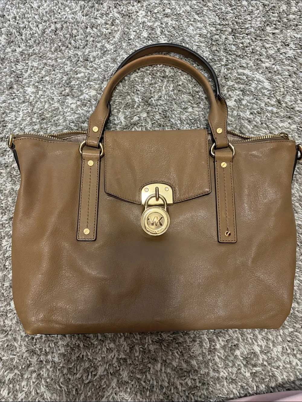 Michael Kors Tan Leather Tote with Gold-Tone Lock